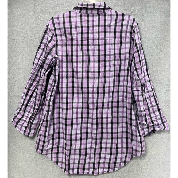 Betsey Johnson Intimates Purple Plaid Button Down Sleep Shirt Size Large - Picture 2 of 4